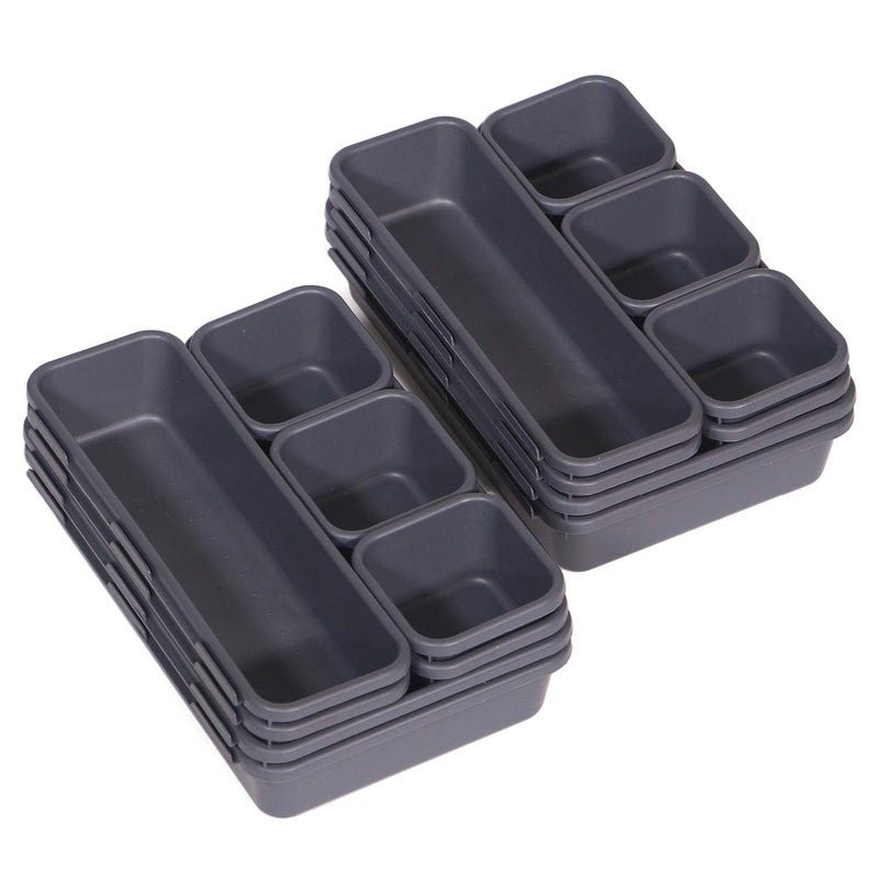 TENABORT Set of 16 Interlocking Desk Drawer Organizer Tray Dividers Plastic Shallow Narrow Drawers Organizers Separators and Storage Bins Container for Kitchen Bathroom Makeup Office Vanity Bedroom Dresser - Image 3
